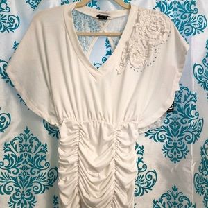NWT Beautiful XOXO Ivory Ruched & Lace Blouse